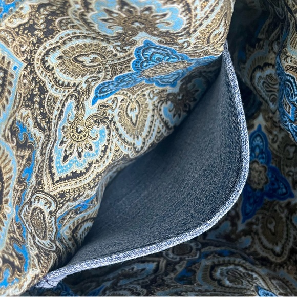 Upcycled Denim & fabric tote bag handmade Blue Metallic Symphony Medallion print - Picture 5 of 7